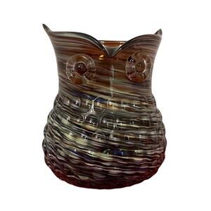 Handblown Owl Glass Vase Multi-Color Swirl Art Decorative